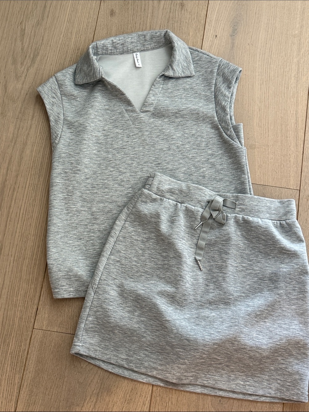Women’s Casual Gray Skirt Set with Polo Tank